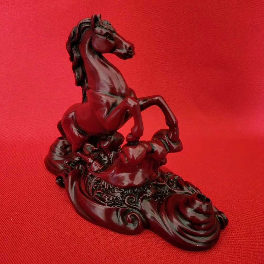 Vintage Carved Cherry Wood Horse Figure Pen Pencil Holder
